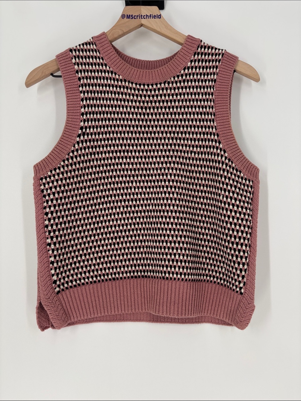 Varley Knowles Textured Knit Sleeveless Sweater Vest Pink Womens xs Cotton
